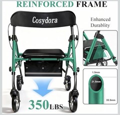 Cosydora Rollator Walker for Seniors w/ Seat, 13.6 Lbs, 350Lbs Limit, 8” Wheels
