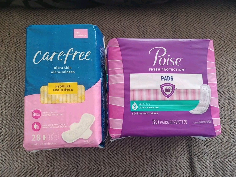 Poise Light Regular 30 Count + Carefree Ultra Thin 28 Count Pads!!