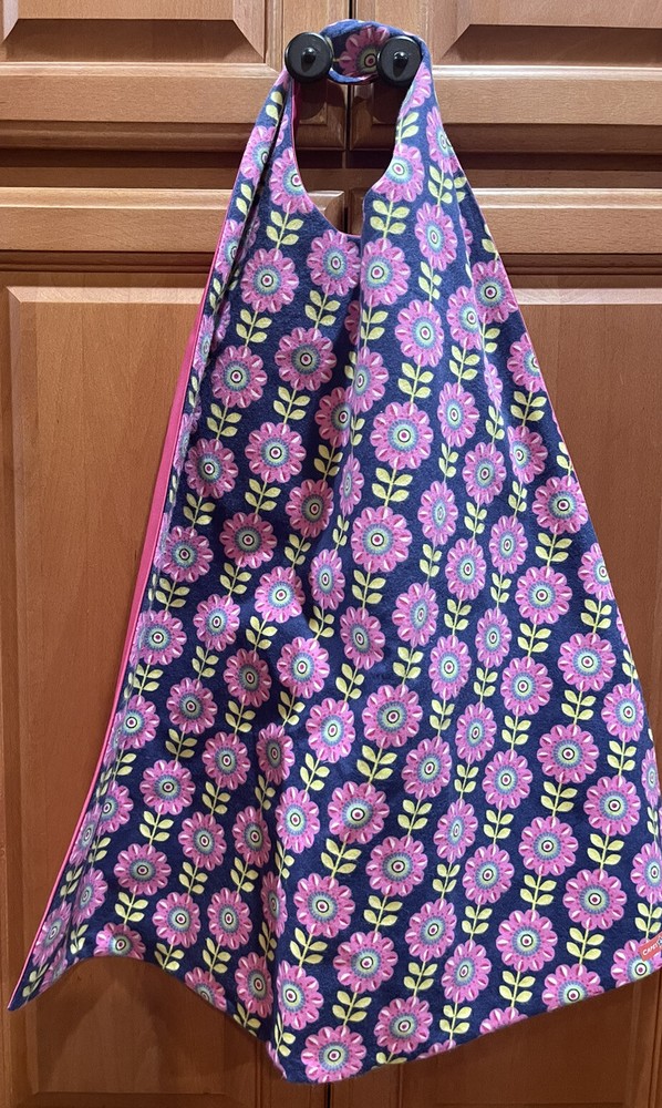 Blue w/Pink Flowers ADULT BIB Reversible Pink w/Blue Heart Handmade/Girls Cape