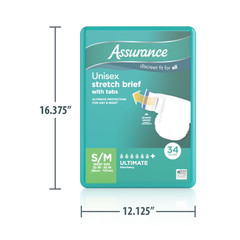 2 Pack Assurance Unisex Stretch Briefs with Tabs S/M 34 Count Each, Total 68 Ct