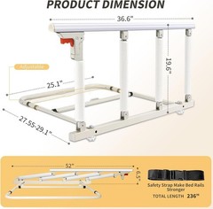 VEVOR Folding Bed Rail for Elderly, 38 in Bedside Assist Rail with Fixing Strap,