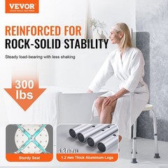 Non-Slip Bath Stool 300lb Weight Support Adjustable Shower Seat 13.98-18.9in