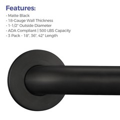Grab Bar Bundle for ADA Compliance, Matte Black Stainless Steel Grab Bar Set …