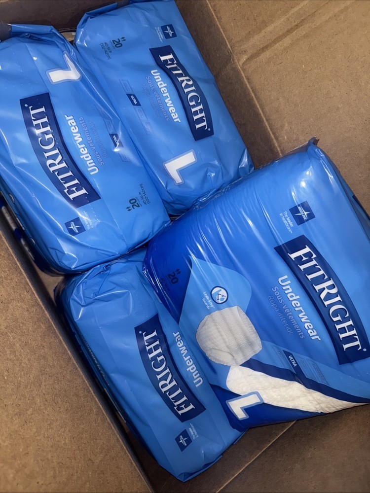 FitRight Ultra Underwear Adult Briefs 80Ct Size Large 40 to 56 in. NEW