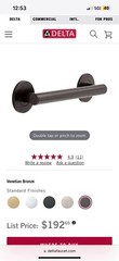 41812-BL Contemporary Decorative ADA Grab Bar, Matte Black, 12 In