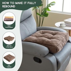 Tufted Corduroy Recliner Seat Cushion for Elderly, High Density 20x20x4 Brown