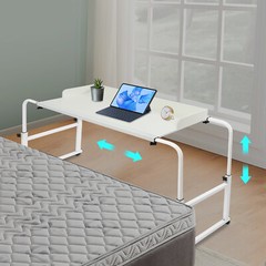 Height Adjustable Overbed Table, Overbed Table with Wheels, Over Bed Desk White
