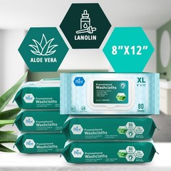 Extra Soft XL Disposable Adult Washcloths 8”x12” for Sensitive Skin, 480 Wipes
