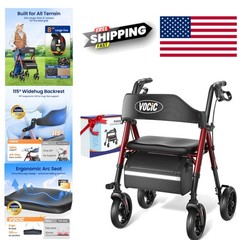 Lightweight Rollator Walker with Reflective Strips and 8 Inch All Terrain Wheels