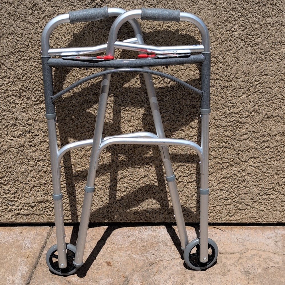 Drive Foldable Adjustable Walking Frame 2-Wheel Silver/Gray Aluminum