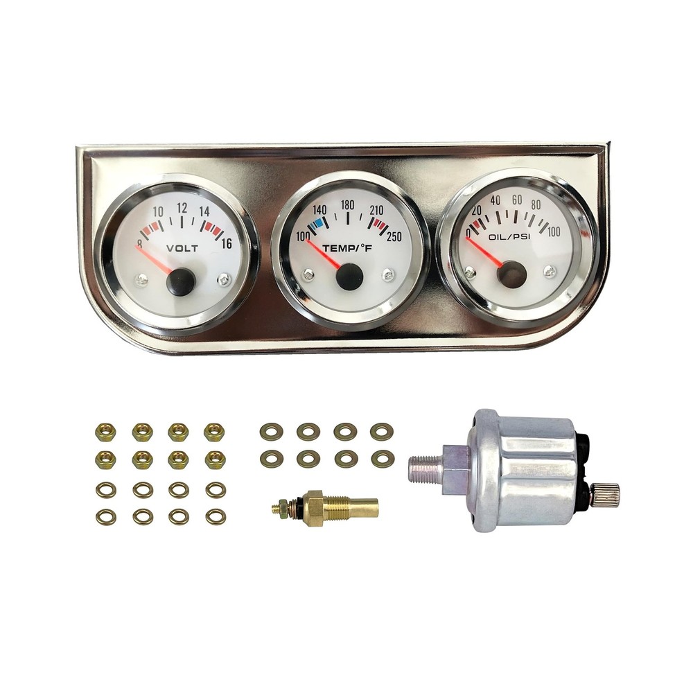 Chrome 3 in1 Triple Auto Gauge Meter Kit 52mm (8-16V Volt Meter… FAST USA SHIP