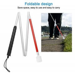 43 Inch Folding White/Red Mobility Cane Reflective Blind Walking Stick Tool