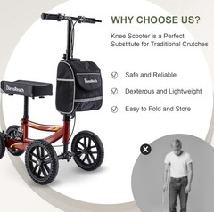 Blessreach Knee Scooter 300 Lb Capacity, All-Terrain 12″/10″ Wheels, Disc Brake