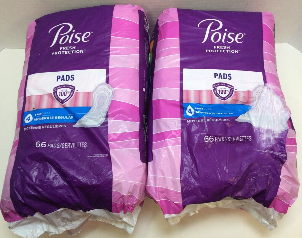 Poise #4 Pads Regular Length Moderate Absorbency – 66 Count – 2 Pack – 132 TOTAL