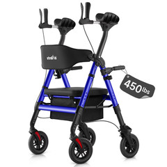 StrollAid Upright Walkers for Seniors 450lbs Heavy Duty Stand Up Rollator Walker