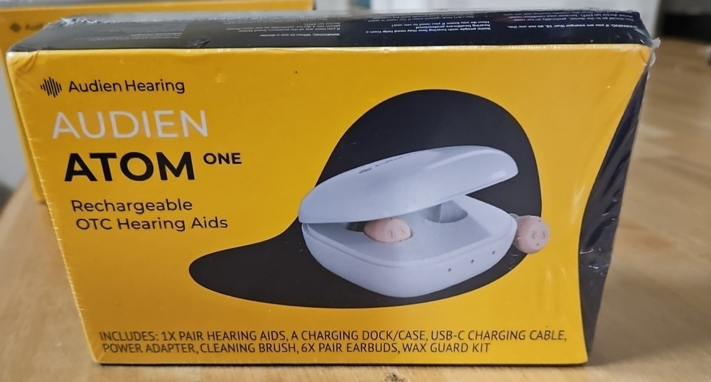 Audien Atom One OTC Hearing Aids Wireless, Rechargeable, Beige SEALED-B2