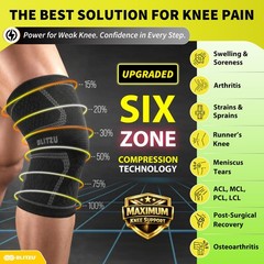 Knee Brace for Meniscus Tear 2 Pack, Compression Large (1 Pair), Black