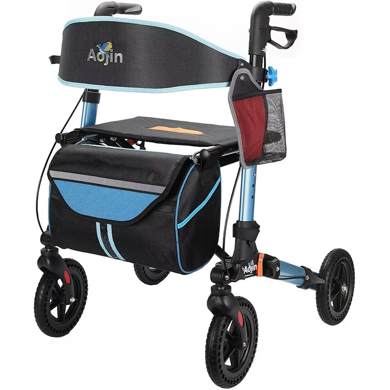 Foldable Rollator Walker 300 lb Capacity w/ 17.3″ Seat & 8″ Wheel Rolling Walker