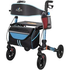 Foldable Rollator Walker 300 lb Capacity w/ 17.3″ Seat & 8″ Wheel Rolling Walker