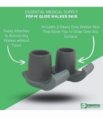 Essential Medical Supply Pop & Glide Easy Use Walker Ski Glides, 2 Pack Gray
