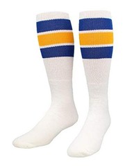 Retro Tube Socks with Stripes for Men & Women – 3 Stripe, Large Royal/Gold