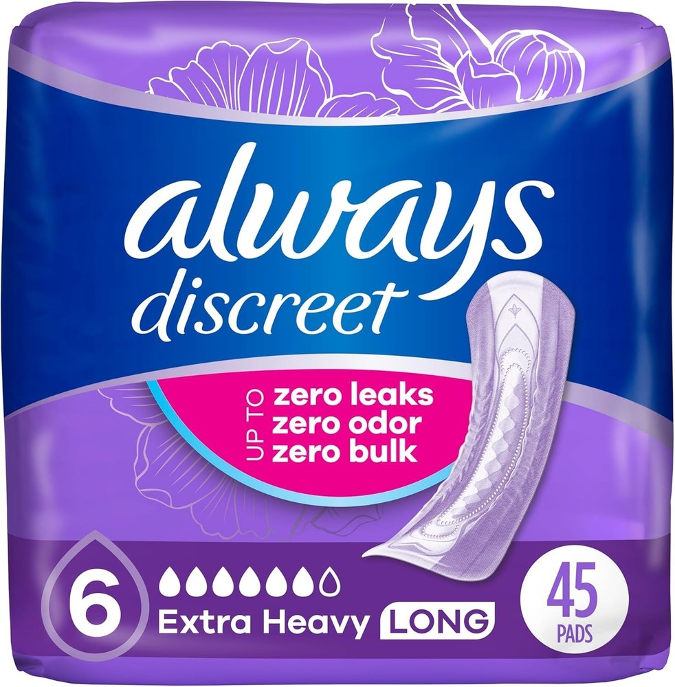 Always Discreet Adult Incontinence Pads for Women, 6 Drop, Long & Regular Sizes