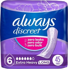 Always Discreet Adult Incontinence Pads for Women, 6 Drop, Long & Regular Sizes