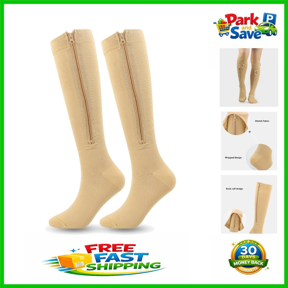 Gradient Pressure Knee-High Compression Socks with Zipper for Everyday Use