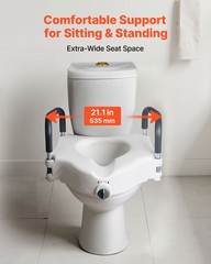 VEVOR Raised Toilet Seat Riser with Arms for Elderly Adds 5 Inch Height 300 lbs
