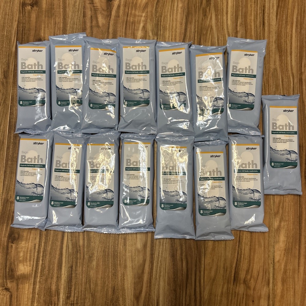 Stryker Sage Bath #7991 8 Hygienic Full Body Washcloths 8”x8” Lot Of 15 Wipes