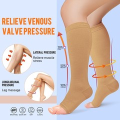 Sooverki Copper Compression Socks for Women & Men Open Toe XX-Large, 03 Nude