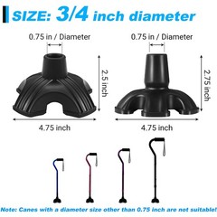 2 Pack Cane Tips for Stability, 3/4 inch Non-Slip Replacement Tip, Self