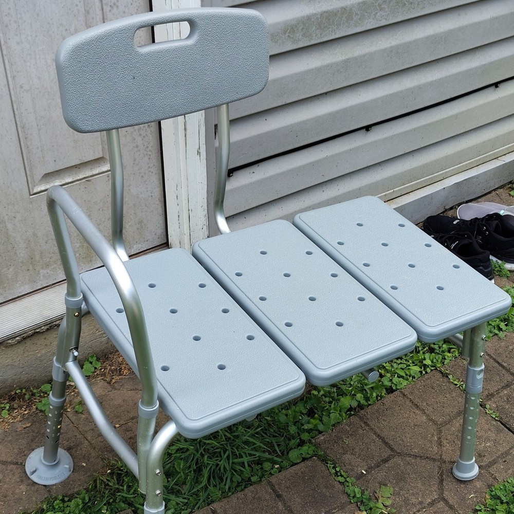 Gray Bathtub Transfer Bench Seat w/ Backrest, Adjustable Legs, Plastic/Aluminum