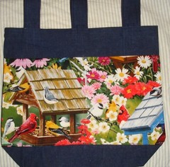 NEW Handmade Denim Walker Bag Birds & Bird Feeders Theme