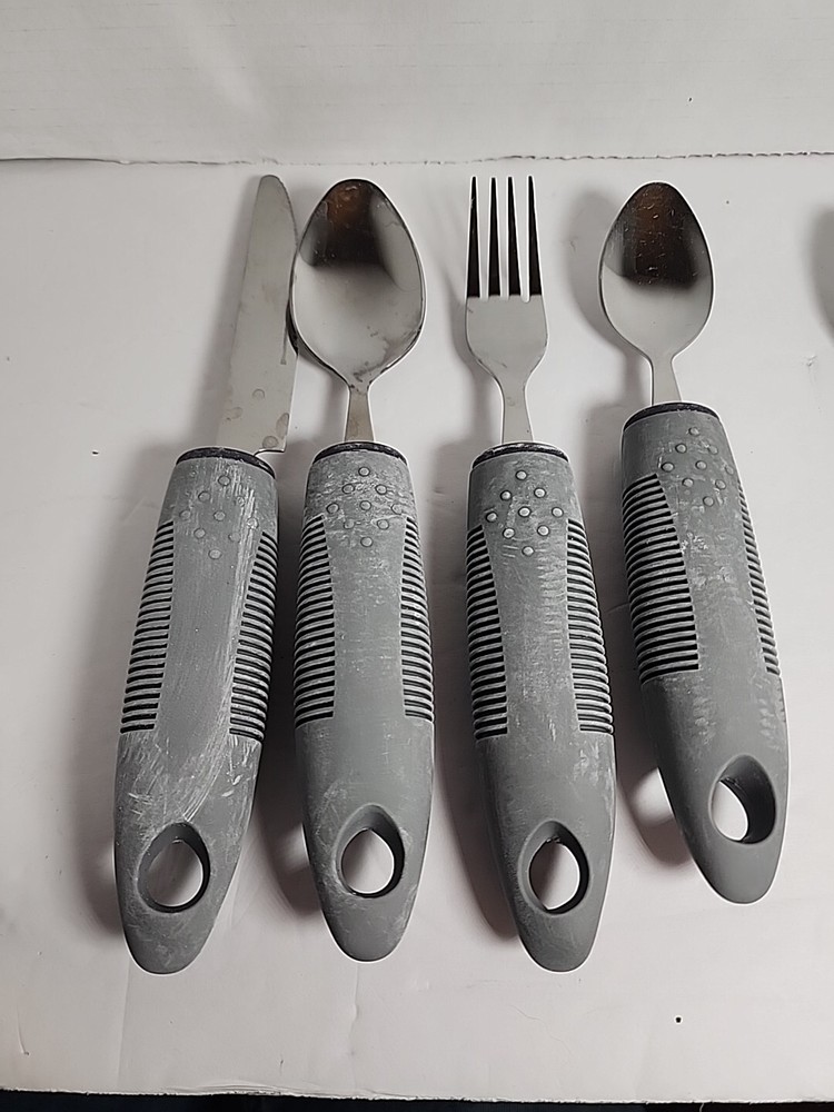 Good Grips Large Handle Silverware 4 pc Set Fork Knife Spoon Disability Adaptive