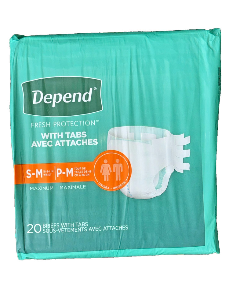 Depend Fresh Protection With Tabs, Incontinence Briefs, Unisex, S-M, 60ct