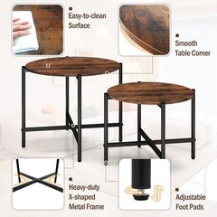 Goflame Nesting Coffee Set Of 2 Round Coffee Tables Wood Metal Frame Modern