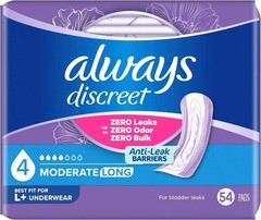 Always Discreet Pads Moderate Long 54 Count Bladder Leak Protection Women