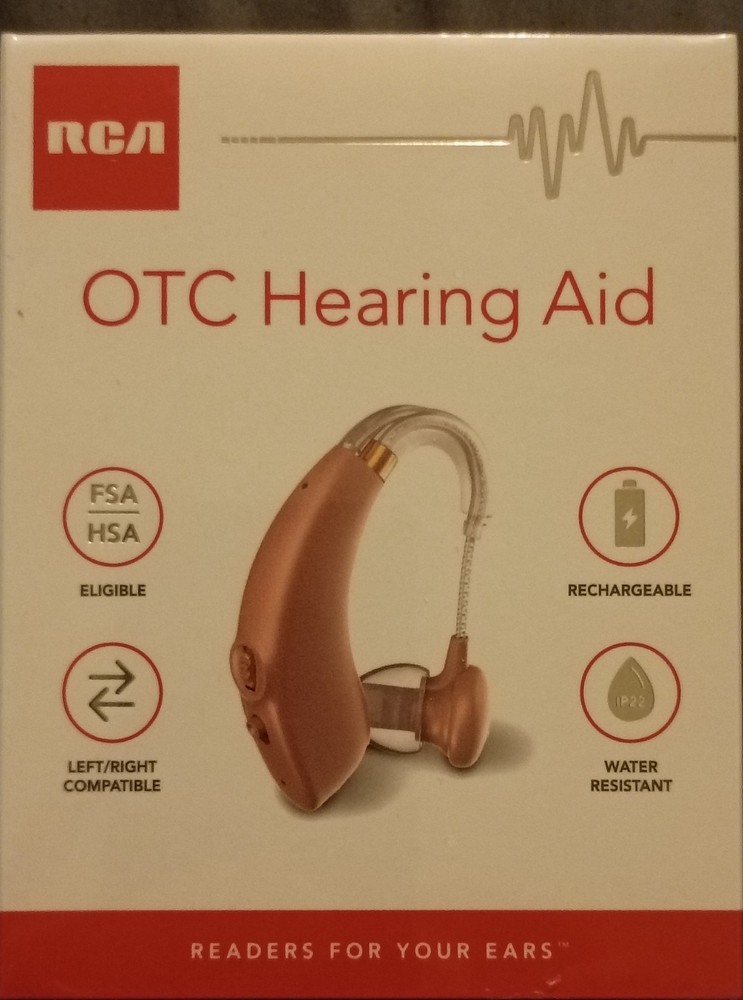RCA OTC Hearing Aid – Rechargeable – Right or Left Ear, 15-Hour Battery Life 