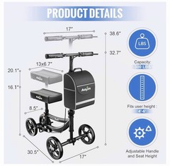 Aojin Knee Scooter Walker 300lb Capacity All Terrain Foldable w/ Bag