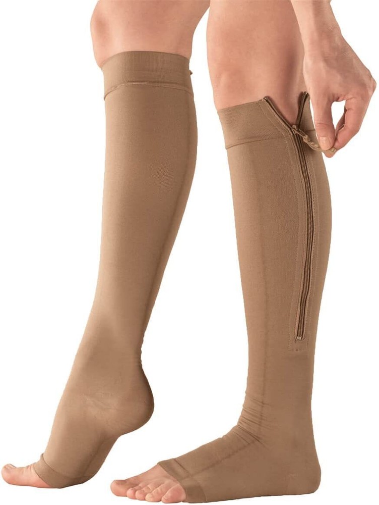 Silver Steps EZ Zip Open Toe Compression Socks, 20-30 mmHg L, XL, XXL, XXXL