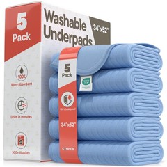 Washable Underpads Extra Large 34″x52″ (Pack of 5) – Reusable Waterproof Bed …