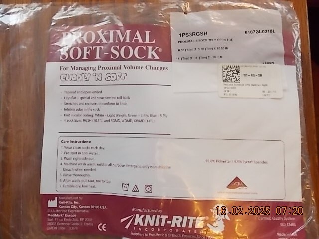 PROSTHETIC SOFT-SOCK BY KNIT-RITE 3 PLY OPEN TOE 6″ x3.50″ x10.50″ #1PS3RGSH