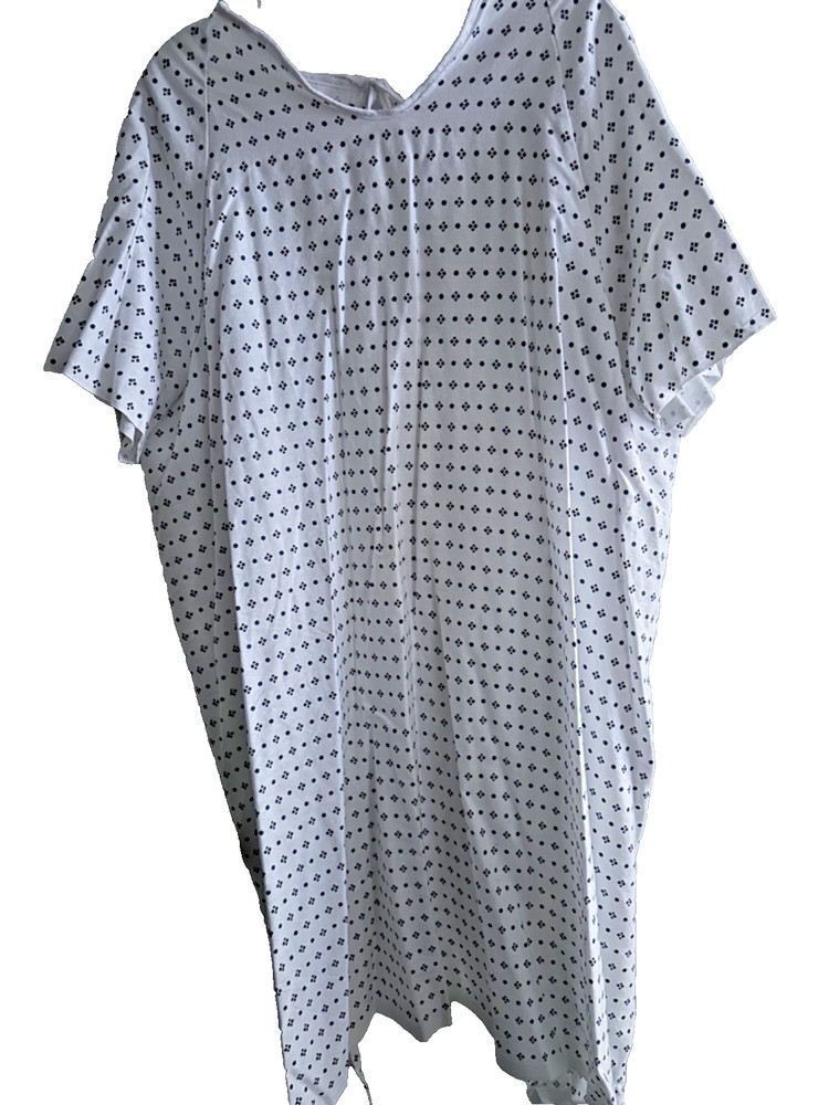 Medline Hospital Patient Gowns 3-Pack White Blue Print Cotton Poly Unisex w/Ties