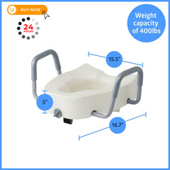 Medline 5″ Elongated Raised Locking Toilet Seat, 400 lb Capacity White