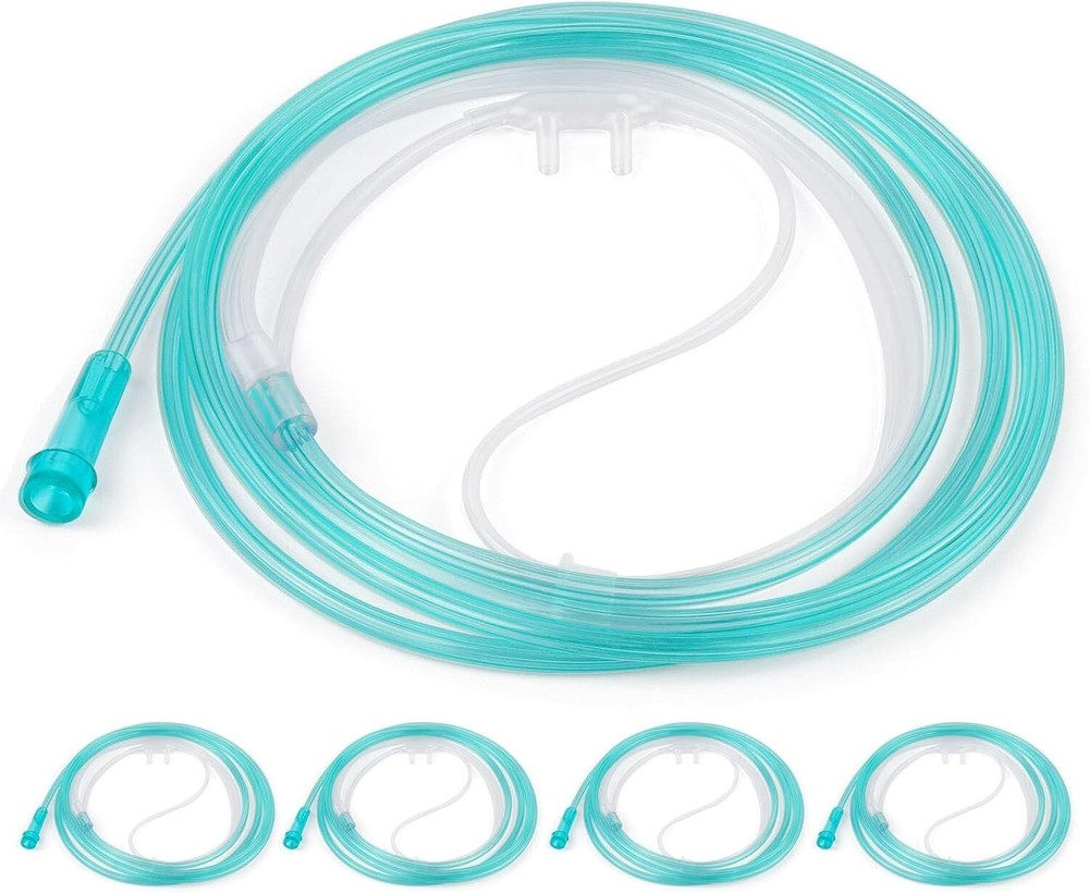 5 Pack Oxygen Nasal Cannula for Adult, Soft-Touch Tubing with 7 ft, Green