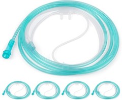 5 Pack Oxygen Nasal Cannula for Adult, Soft-Touch Tubing with 7 ft, Green