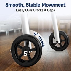 Lightweight Folding Walker for Seniors, 5″ Wheels, Adjustable Height, 350 lbs Su