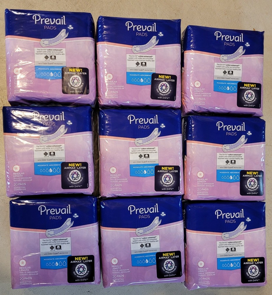 180 Prevail Bladder Control Pad, 9.25″ Regular, Moderate Absorbency BC-012