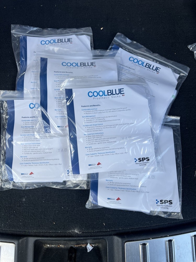 LOT 6- Cool Blue Prosthetic Sock CB1MDXS2 Size 1, 2 3 Ply Length 8-12 NEW